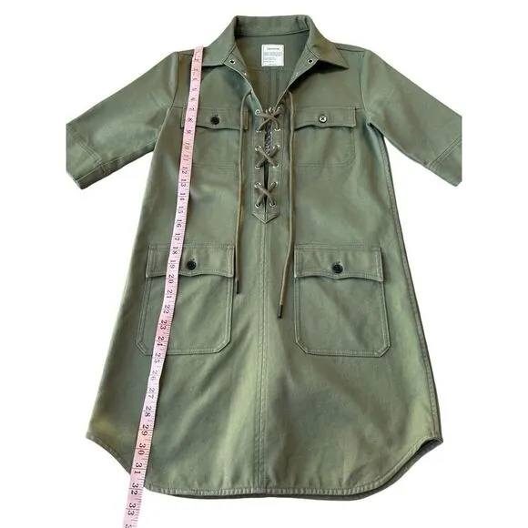 ZADIG &amp; VOLTAIRE Green Military Lace Up Shift Dress With Embroidered Tiger