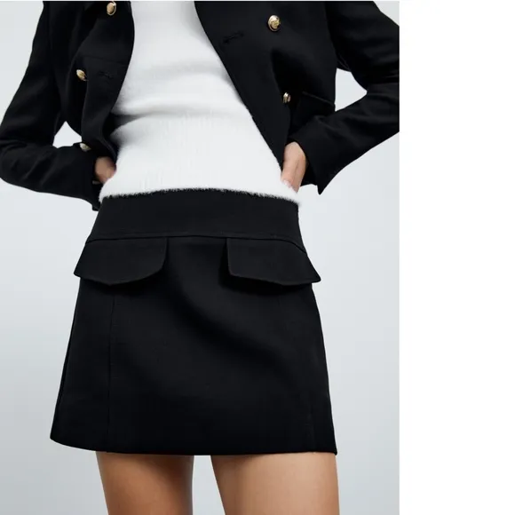 ZARA Black Seamed Mini Skirt XS NWT
