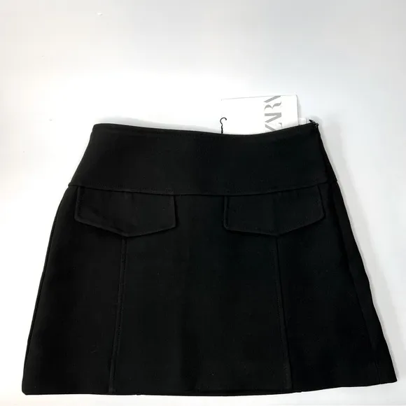 ZARA Black Seamed Mini Skirt XS NWT