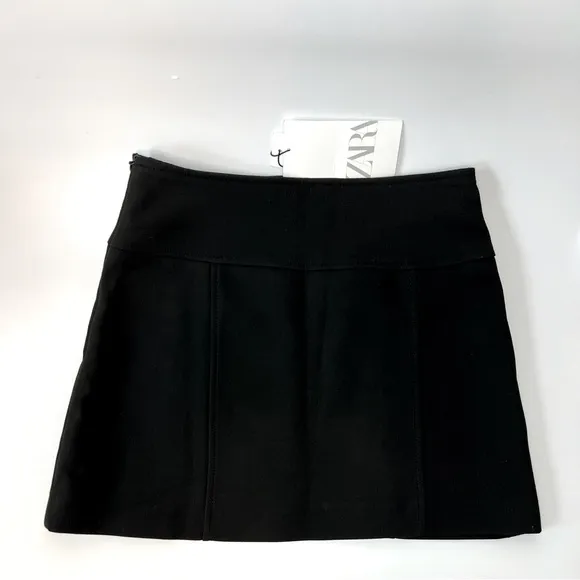 ZARA Black Seamed Mini Skirt XS NWT