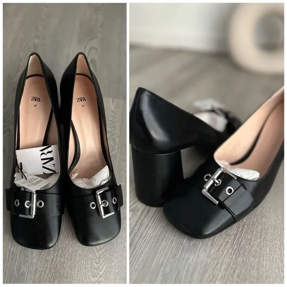 Zara Buckled Leather Shoes Heels New