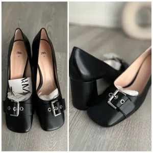 Zara Buckled Leather Shoes Heels New