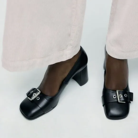 Zara Buckled Leather Shoes Heels New