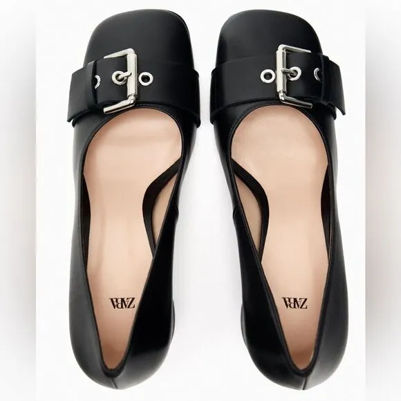 Zara Buckled Leather Shoes Heels New