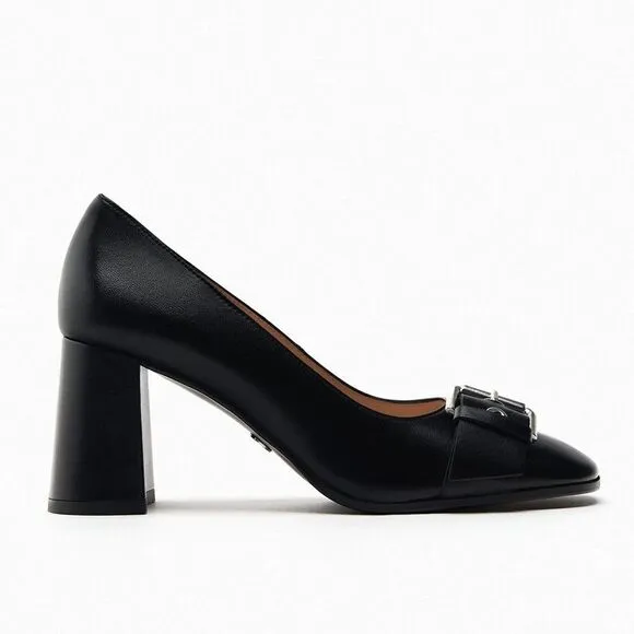 Zara Buckled Leather Shoes Heels New