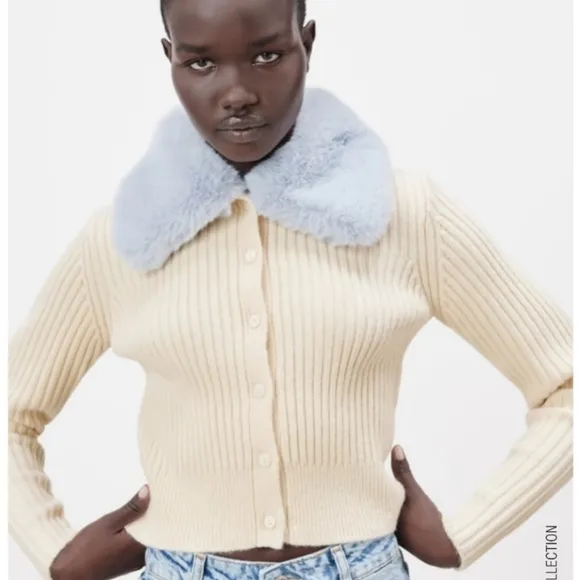 Zara * faux fur knit cardigan Size M