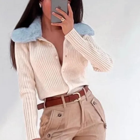 Zara * faux fur knit cardigan Size M