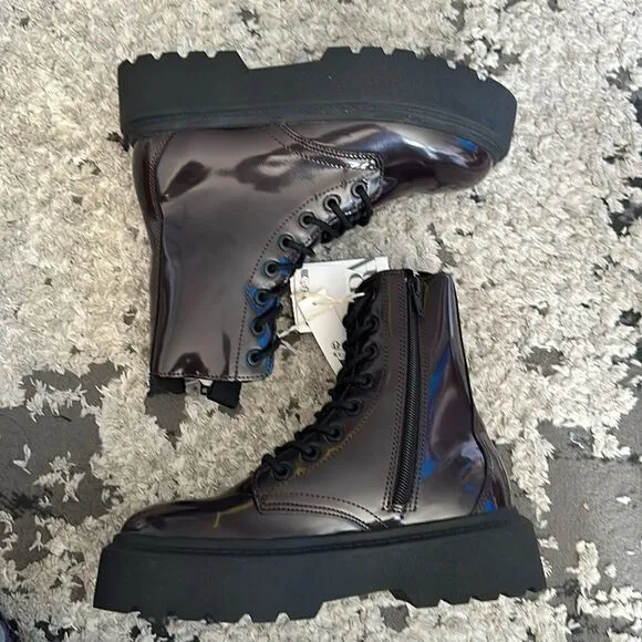ZARA Kids | Maroon | FAUX PATENT LEATHER ANKLE BOOTS