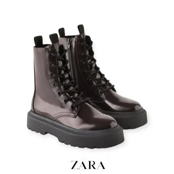 ZARA Kids | Maroon | FAUX PATENT LEATHER ANKLE BOOTS