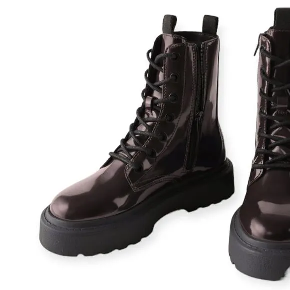 ZARA Kids | Maroon | FAUX PATENT LEATHER ANKLE BOOTS
