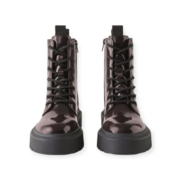 ZARA Kids | Maroon | FAUX PATENT LEATHER ANKLE BOOTS