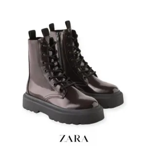 ZARA Kids | Maroon | FAUX PATENT LEATHER ANKLE BOOTS