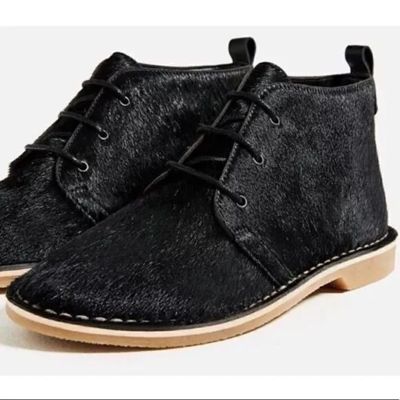 ZARA leather fur skin desert ankle boots 7.5/8