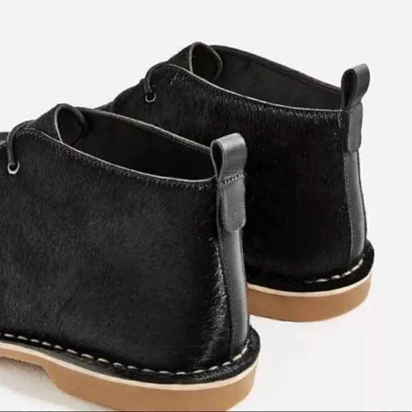 ZARA leather fur skin desert ankle boots 7.5/8