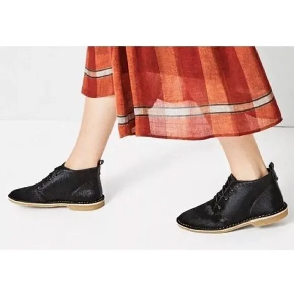 ZARA leather fur skin desert ankle boots 7.5/8