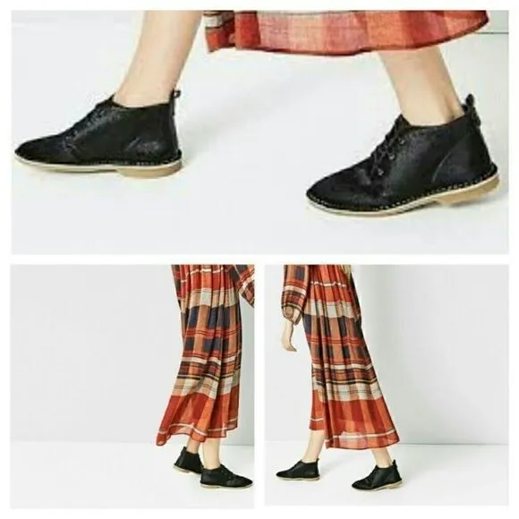 ZARA leather fur skin desert ankle boots 7.5/8