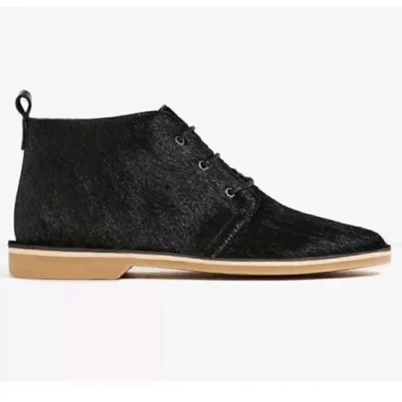 ZARA leather fur skin desert ankle boots 7.5/8