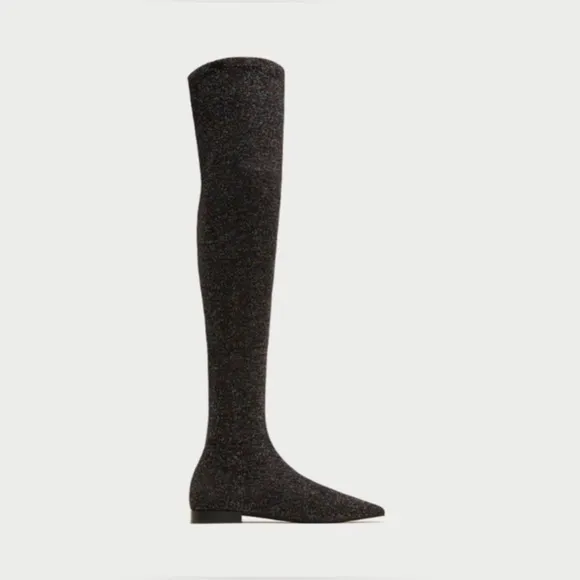 Zara Sparkly Over the Knee Stretch Long Boots - Size 38 - NWT