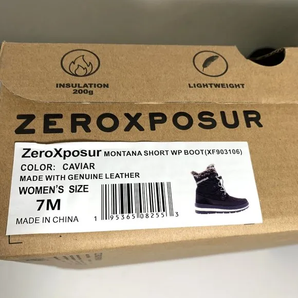 ZeroXposur Montana Short Boots Leather Faux Fur Lace Up Caviar Black Size 7 NEW