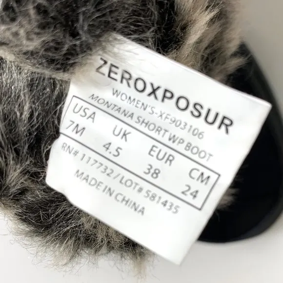 ZeroXposur Montana Short Boots Leather Faux Fur Lace Up Caviar Black Size 7 NEW