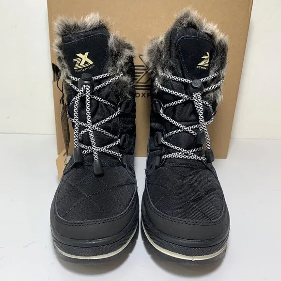 ZeroXposur Montana Short Boots Leather Faux Fur Lace Up Caviar Black Size 7 NEW