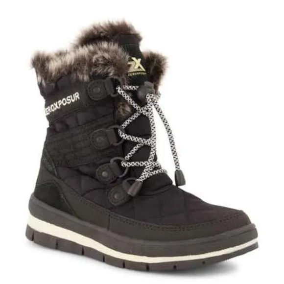 ZeroXposur Montana Short Boots Leather Faux Fur Lace Up Caviar Black Size 7 NEW