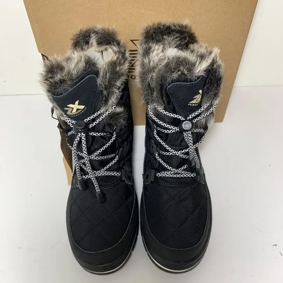 ZeroXposur Montana Short Boots Leather Faux Fur Lace Up Caviar Black Size 7 NEW