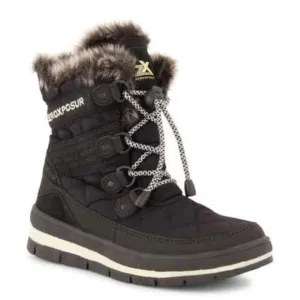 ZeroXposur Montana Short Boots Leather Faux Fur Lace Up Caviar Black Size 7 NEW