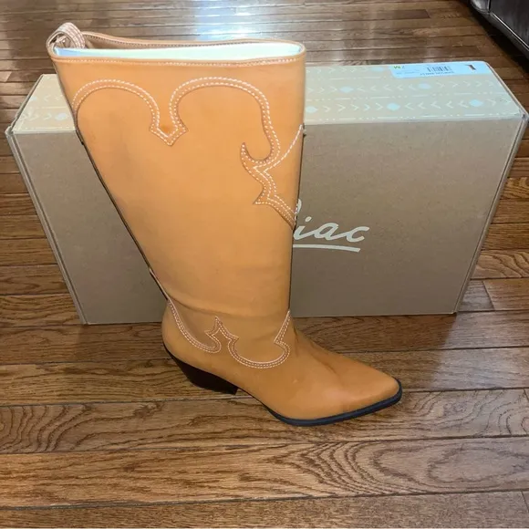 Zodiac Dawson Cowboy Boots Pointy Toe &amp; Knee High Cuoio Brown Women’s Size 6.5