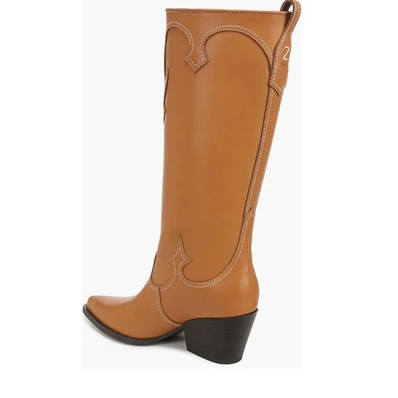 Zodiac Dawson Cowboy Boots Pointy Toe &amp; Knee High Cuoio Brown Women’s Size 6.5