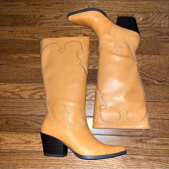 Zodiac Dawson Cowboy Boots Pointy Toe &amp; Knee High Cuoio Brown Women’s Size 6.5